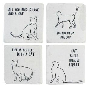 Stone Coasters Set of 4 Gisela Graham Cat Quote